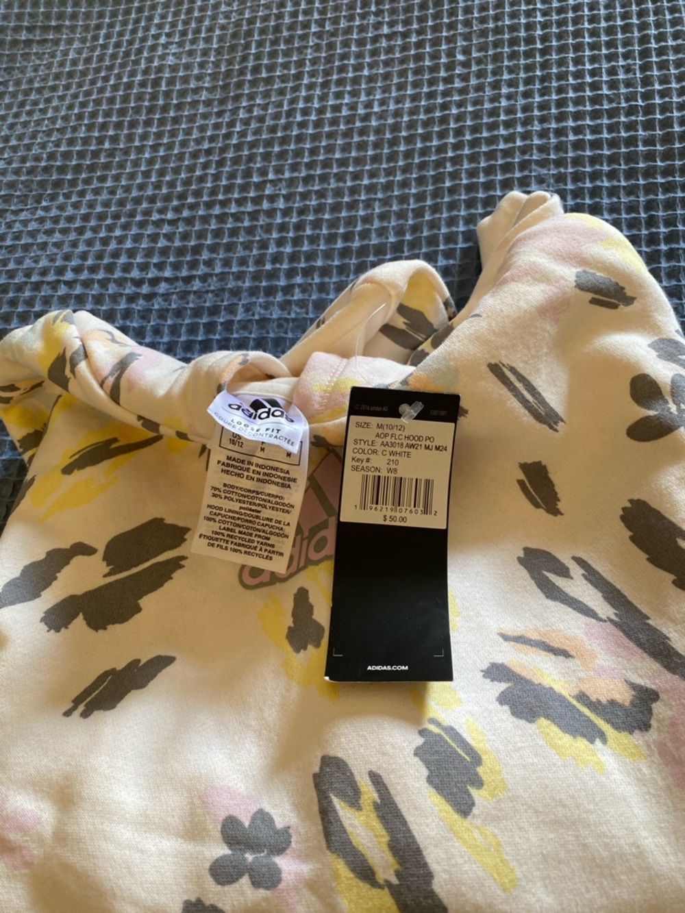 Adidas Cream Hoodie with Pink, Yellow & Gray Animal Print - Picture 3 of 3